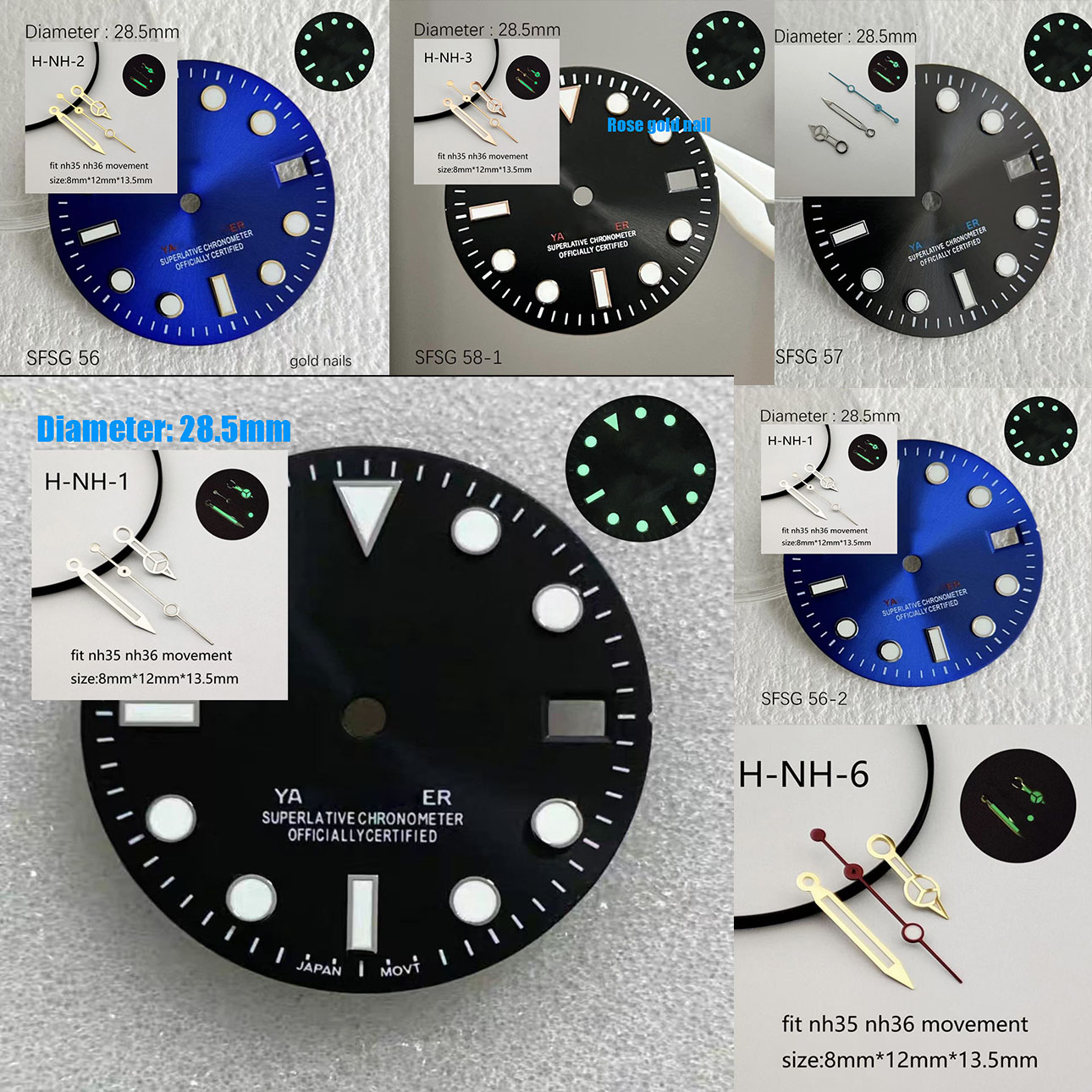 Reel Case - Gorący SUB 28.5mm NH35 Zielona Świecąca